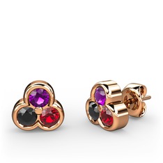 Ametist, siyah zirkon ve garnet 18 ayar rose altın küpe