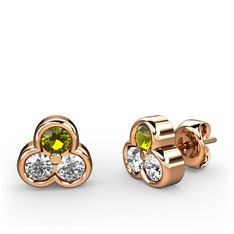 Mini Tria Küpe - Peridot, swarovski ve pırlanta 14 ayar rose altın küpe (0.22 karat) #11nmtrn