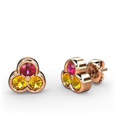 Mini Tria Küpe - Rodolit garnet ve sitrin 14 ayar rose altın küpe #11sq2zv