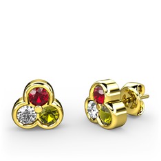 Garnet, pırlanta ve peridot 18 ayar altın küpe (0.22 karat)