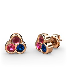 Mini Tria Küpe - Kök yakut, rodolit garnet ve lab safir 8 ayar rose altın küpe #125xjux