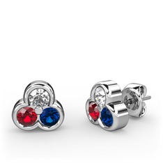 Swarovski, garnet ve lab safir 925 ayar gümüş küpe