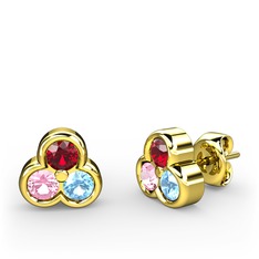 Mini Tria Küpe - Garnet, pembe kuvars ve akuamarin 925 ayar altın kaplama gümüş küpe #12ji8sk