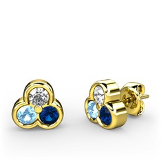 Mini Tria Küpe - Swarovski, akuamarin ve lab safir 925 ayar altın kaplama gümüş küpe #12lqlh