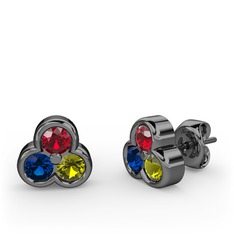 Mini Tria Küpe - Garnet, lab safir ve peridot 925 ayar siyah rodyum kaplama gümüş küpe #138voly