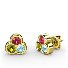 Rodolit garnet, peridot ve akuamarin 14 ayar altın küpe