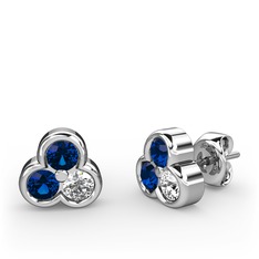 Mini Tria Küpe - Lab safir ve swarovski 8 ayar beyaz altın küpe #13wwdve