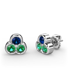 Lab safir ve yeşil kuvars 8 ayar beyaz altın küpe