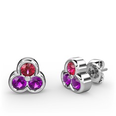 Rodolit garnet ve ametist 8 ayar beyaz altın küpe