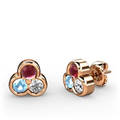 Mini Tria Küpe - Kök yakut, akuamarin ve swarovski 18 ayar rose altın küpe #142lwp8