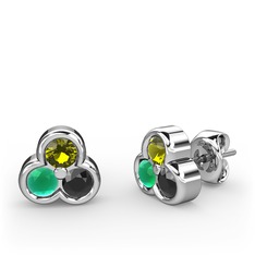 Mini Tria Küpe - Peridot, kök zümrüt ve siyah zirkon 925 ayar gümüş küpe #146gt5w