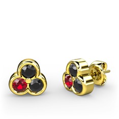 Mini Tria Küpe - Siyah zirkon ve garnet 14 ayar altın küpe #14cv5tt
