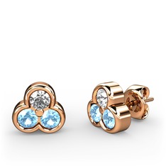 Mini Tria Küpe - Swarovski ve akuamarin 14 ayar rose altın küpe #14ektl1