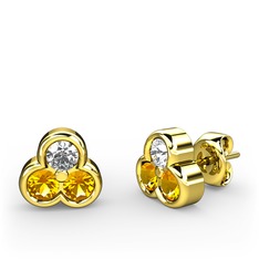 Swarovski ve sitrin 8 ayar altın küpe