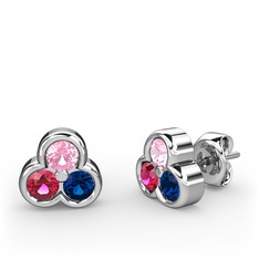 Mini Tria Küpe - Pembe kuvars, rodolit garnet ve lab safir 14 ayar beyaz altın küpe #14p244q