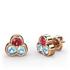Mini Tria Küpe - Rodolit garnet ve akuamarin 14 ayar rose altın küpe #14qpke6