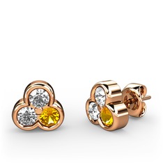 Mini Tria Küpe - Beyaz zirkon, swarovski ve sitrin 18 ayar rose altın küpe #14v3toc