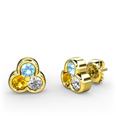 Mini Tria Küpe - Akuamarin, sitrin ve swarovski 18 ayar altın küpe #14v5uyr