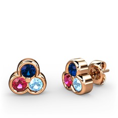 Lab safir, rodolit garnet ve akuamarin 14 ayar rose altın küpe