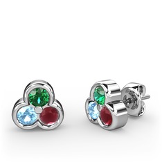 Mini Tria Küpe - Yeşil kuvars, akuamarin ve kök yakut 925 ayar gümüş küpe #15cpjuh