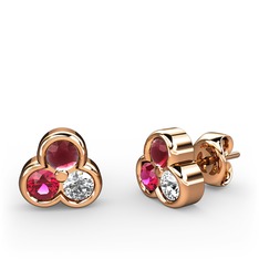 Mini Tria Küpe - Kök yakut, rodolit garnet ve pırlanta 8 ayar rose altın küpe (0.22 karat) #15mjkxz
