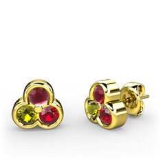 Mini Tria Küpe - Kök yakut, peridot ve garnet 18 ayar altın küpe #15udly3