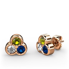 Peridot, swarovski ve lab safir 14 ayar rose altın küpe