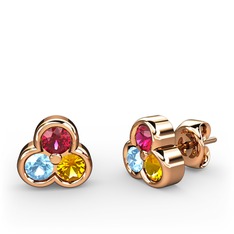Rodolit garnet, akuamarin ve sitrin 18 ayar rose altın küpe
