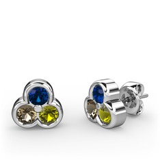 Mini Tria Küpe - Lab safir, dumanlı kuvars ve peridot 14 ayar beyaz altın küpe #16ko9d6