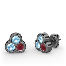 Mini Tria Küpe - Akuamarin ve kök yakut 925 ayar siyah rodyum kaplama gümüş küpe #16ubv1i