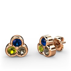 Mini Tria Küpe - Lab safir, peridot ve dumanlı kuvars 8 ayar rose altın küpe #173w45a