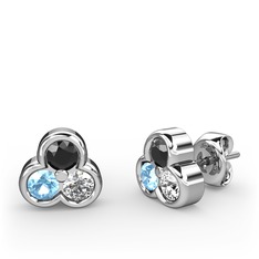 Siyah zirkon, akuamarin ve swarovski 925 ayar gümüş küpe