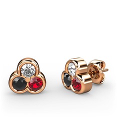 Pırlanta, siyah zirkon ve garnet 14 ayar rose altın küpe (0.22 karat)