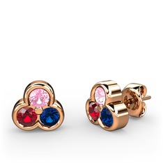 Mini Tria Küpe - Pembe kuvars, garnet ve lab safir 18 ayar rose altın küpe #177orca
