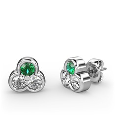 Mini Tria Küpe - Yeşil kuvars, swarovski ve beyaz zirkon 14 ayar beyaz altın küpe #17st93j