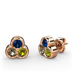 Mini Tria Küpe - Lab safir, dumanlı kuvars ve peridot 18 ayar rose altın küpe #17vcm0j