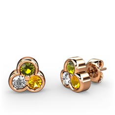 Peridot, beyaz zirkon ve sitrin 14 ayar rose altın küpe