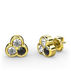 Pırlanta, swarovski ve siyah zirkon 8 ayar altın küpe (0.22 karat)