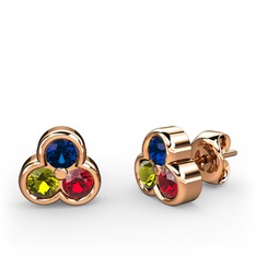 Mini Tria Küpe - Lab safir, peridot ve garnet 14 ayar rose altın küpe #18jb546