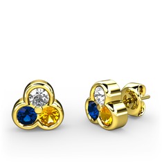 Mini Tria Küpe - Pırlanta, lab safir ve sitrin 14 ayar altın küpe (0.22 karat) #18po2p7