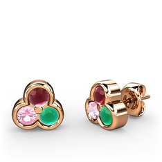 Mini Tria Küpe - Kök yakut, pembe kuvars ve kök zümrüt 925 ayar rose altın kaplama gümüş küpe #1941g04