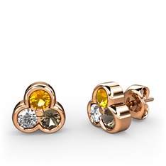 Sitrin, swarovski ve dumanlı kuvars 14 ayar rose altın küpe