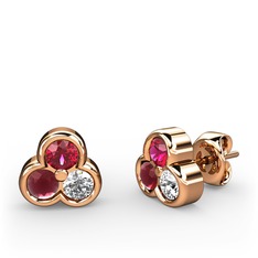 Rodolit garnet, kök yakut ve beyaz zirkon 925 ayar rose altın kaplama gümüş küpe