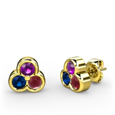 Mini Tria Küpe - Ametist, lab safir ve kök yakut 8 ayar altın küpe #1a86m9m