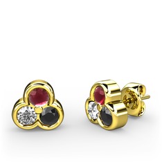 Mini Tria Küpe - Kök yakut, swarovski ve siyah zirkon 925 ayar altın kaplama gümüş küpe #1aewzhw