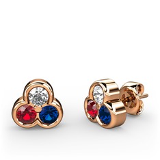Beyaz zirkon, garnet ve lab safir 18 ayar rose altın küpe