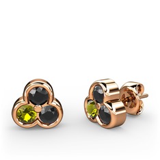 Mini Tria Küpe - Siyah zirkon ve peridot 18 ayar rose altın küpe #1b0v3i