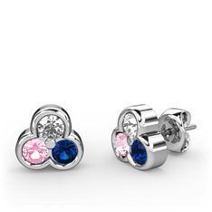 Swarovski, pembe kuvars ve lab safir 18 ayar beyaz altın küpe