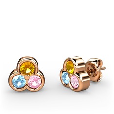 Sitrin, akuamarin ve pembe kuvars 18 ayar rose altın küpe