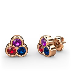Ametist, garnet ve lab safir 925 ayar rose altın kaplama gümüş küpe